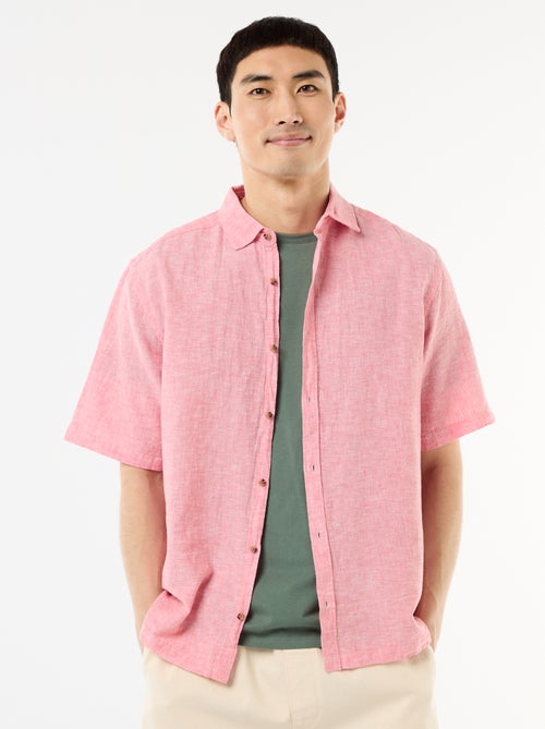 Camisa de manga curta em linho misturado - Kiabi