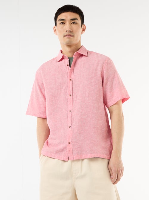 Camisa de manga curta em linho misturado - Kiabi
