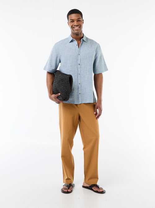 Camisa de manga curta em linho misturado - Kiabi