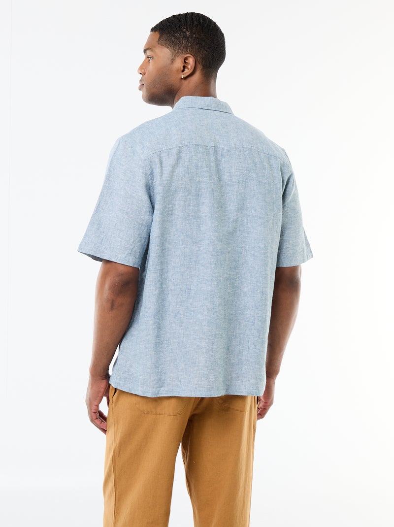 Camisa de manga curta em linho misturado Verde claro - Kiabi