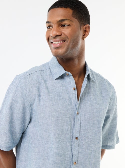 Camisa de manga curta em linho misturado - Kiabi