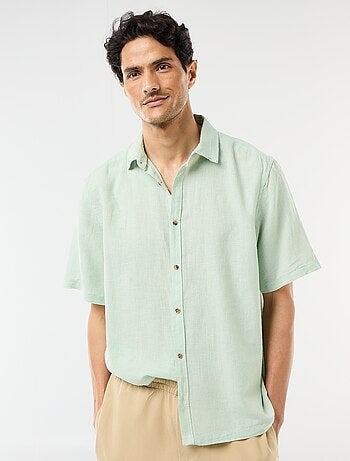 Camisa de manga curta em linho misturado