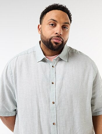 Camisa de manga curta em linho misturado