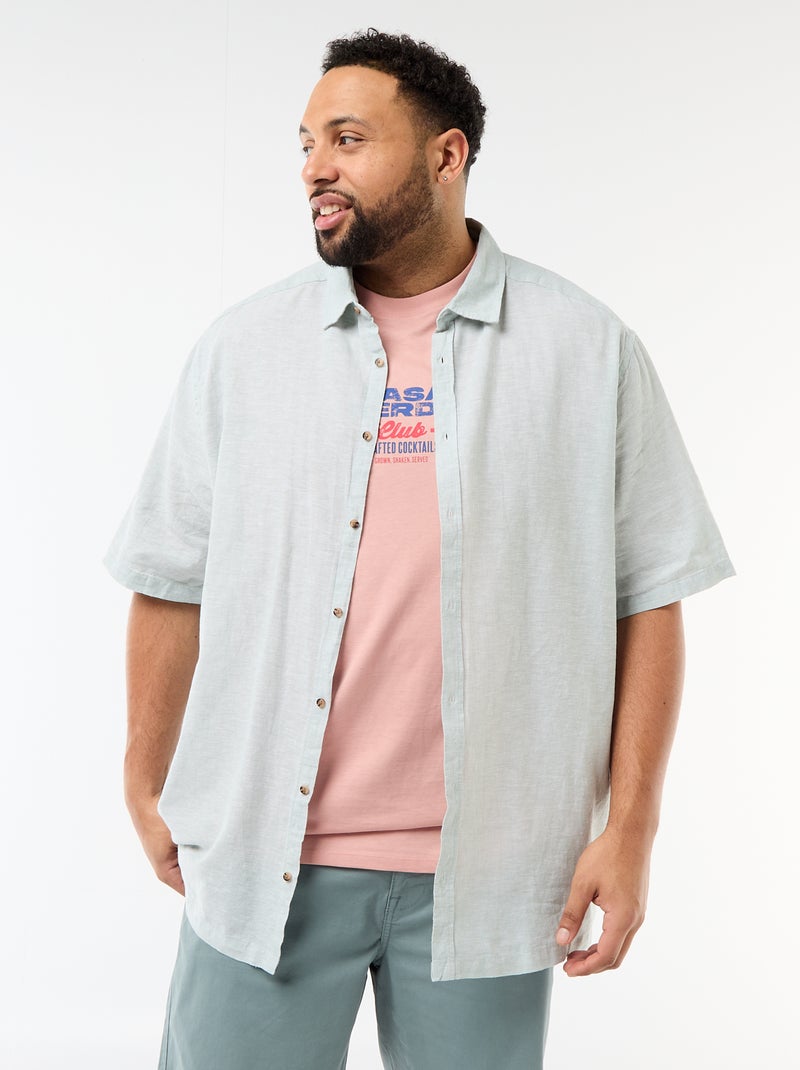 Camisa de manga curta em linho misturado Verde - Kiabi