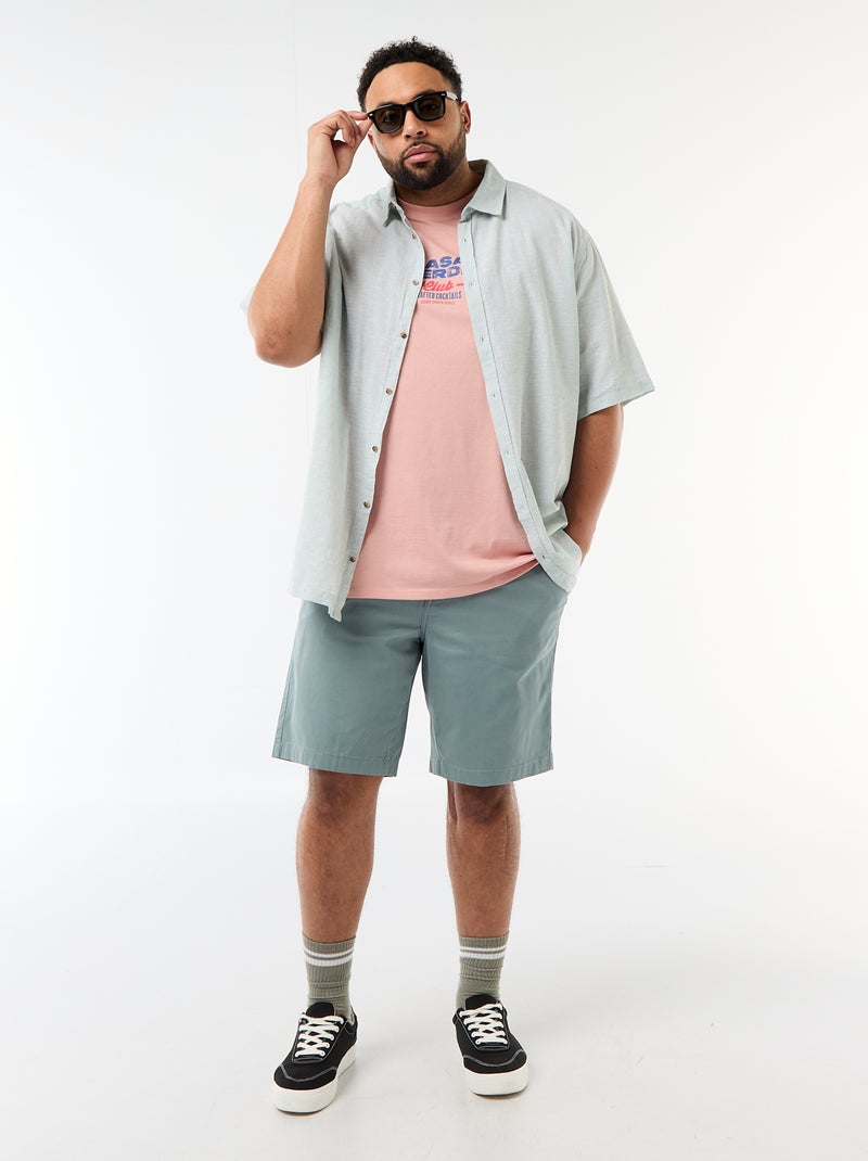Camisa de manga curta em linho misturado Verde - Kiabi