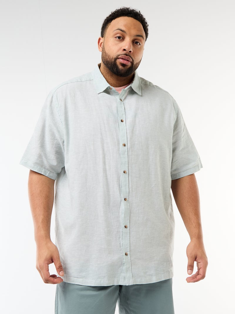 Camisa de manga curta em linho misturado Verde - Kiabi