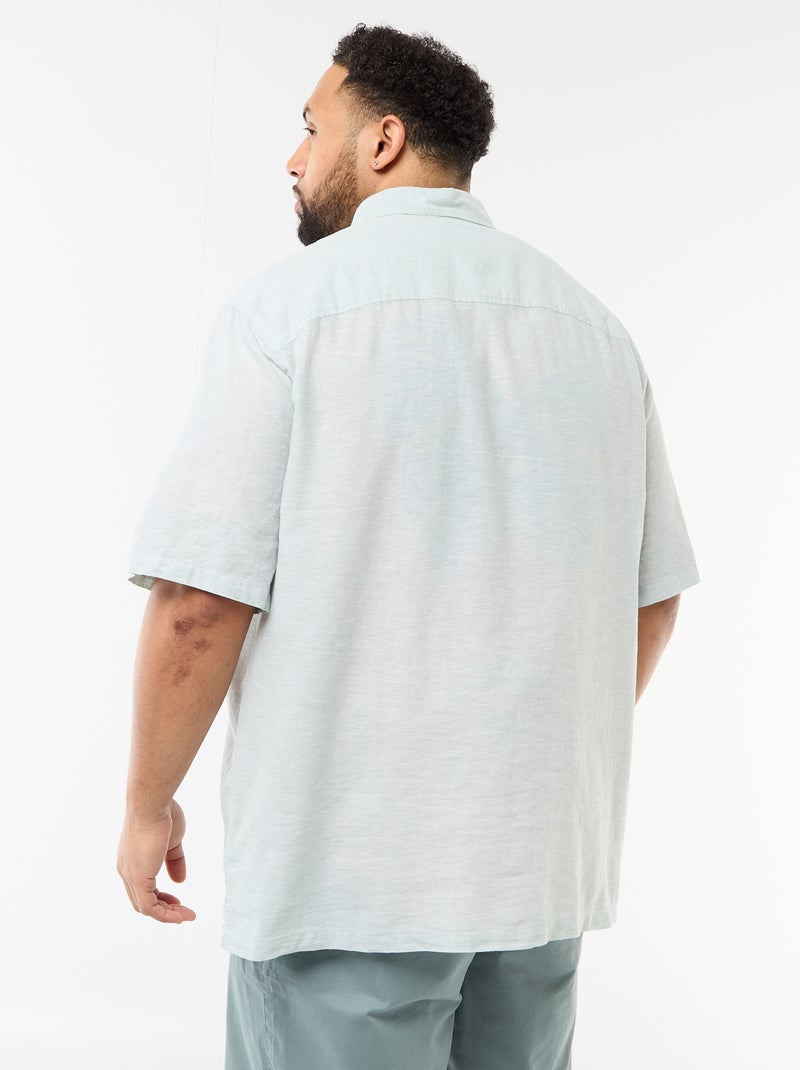 Camisa de manga curta em linho misturado Verde - Kiabi