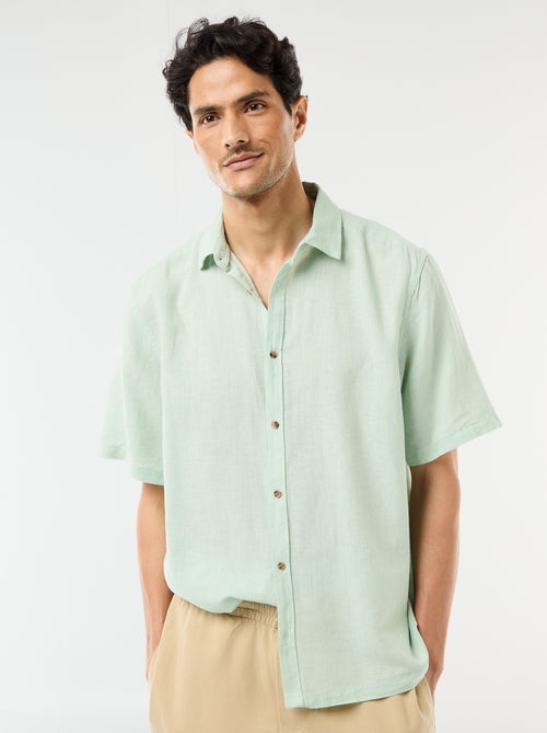 Camisa de manga curta em linho misturado - Kiabi