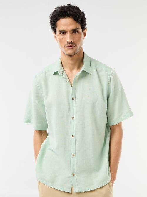 Camisa de manga curta em linho misturado - Kiabi