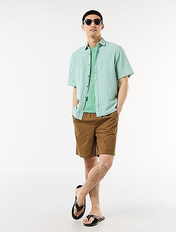 Camisa de manga curta em linho misturado