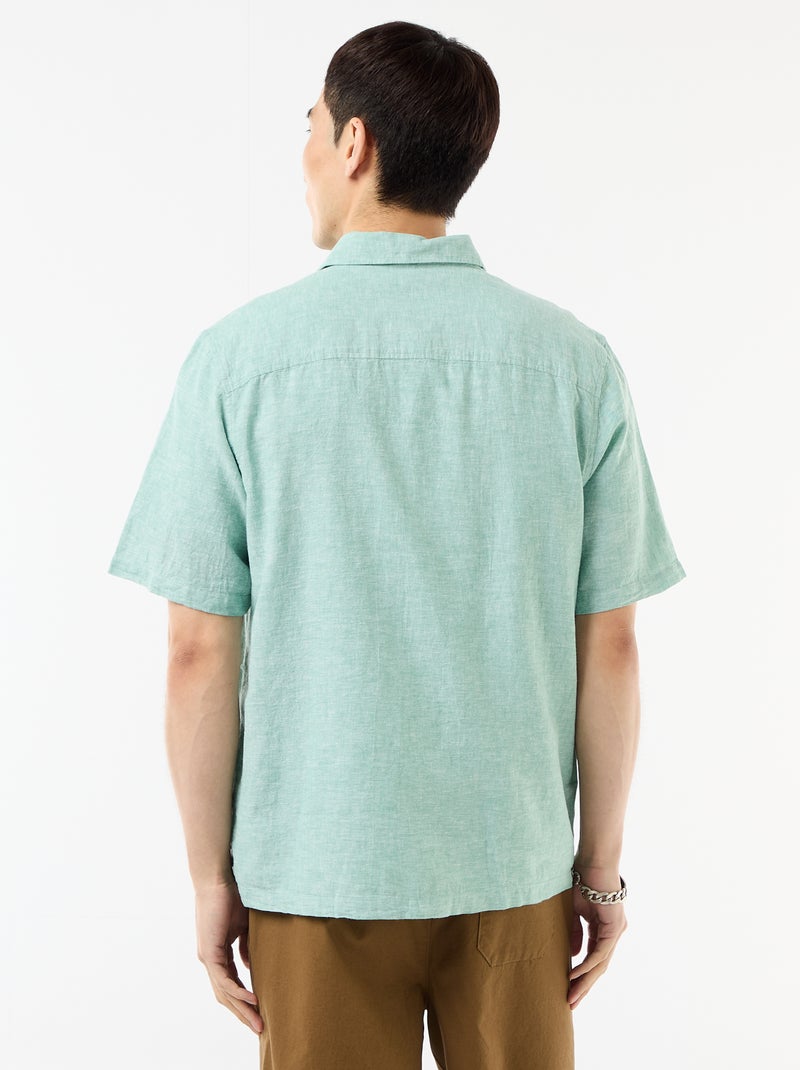 Camisa de manga curta em linho misturado Verde - Kiabi