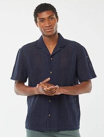 Camisa de manga curta em malha ajurada