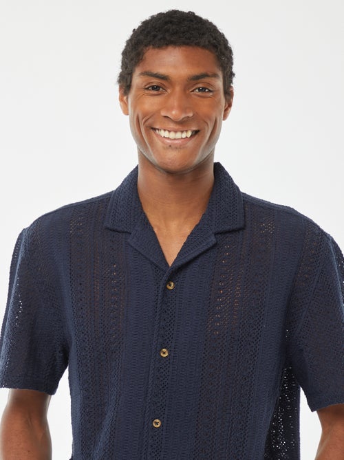 Camisa de manga curta em malha ajurada - Kiabi