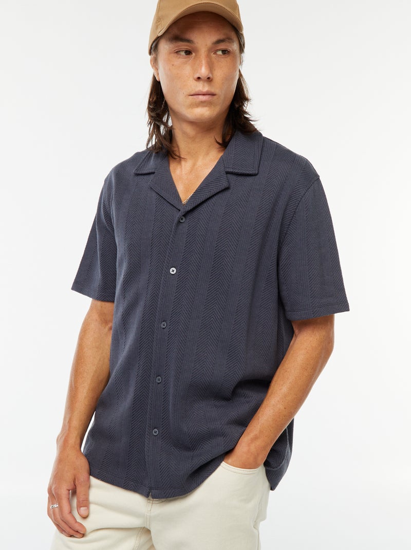 Camisa de manga curta em malha ajurada Azul - Kiabi