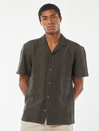 Camisa de manga curta em malha ajurada