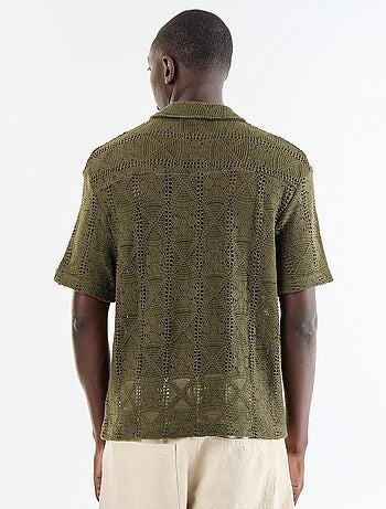 Camisa de manga curta em malha ajurada