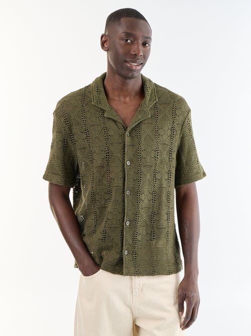 Camisa de manga curta em malha ajurada - Kiabi