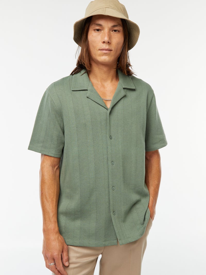 Camisa de manga curta em malha ajurada Verde - Kiabi