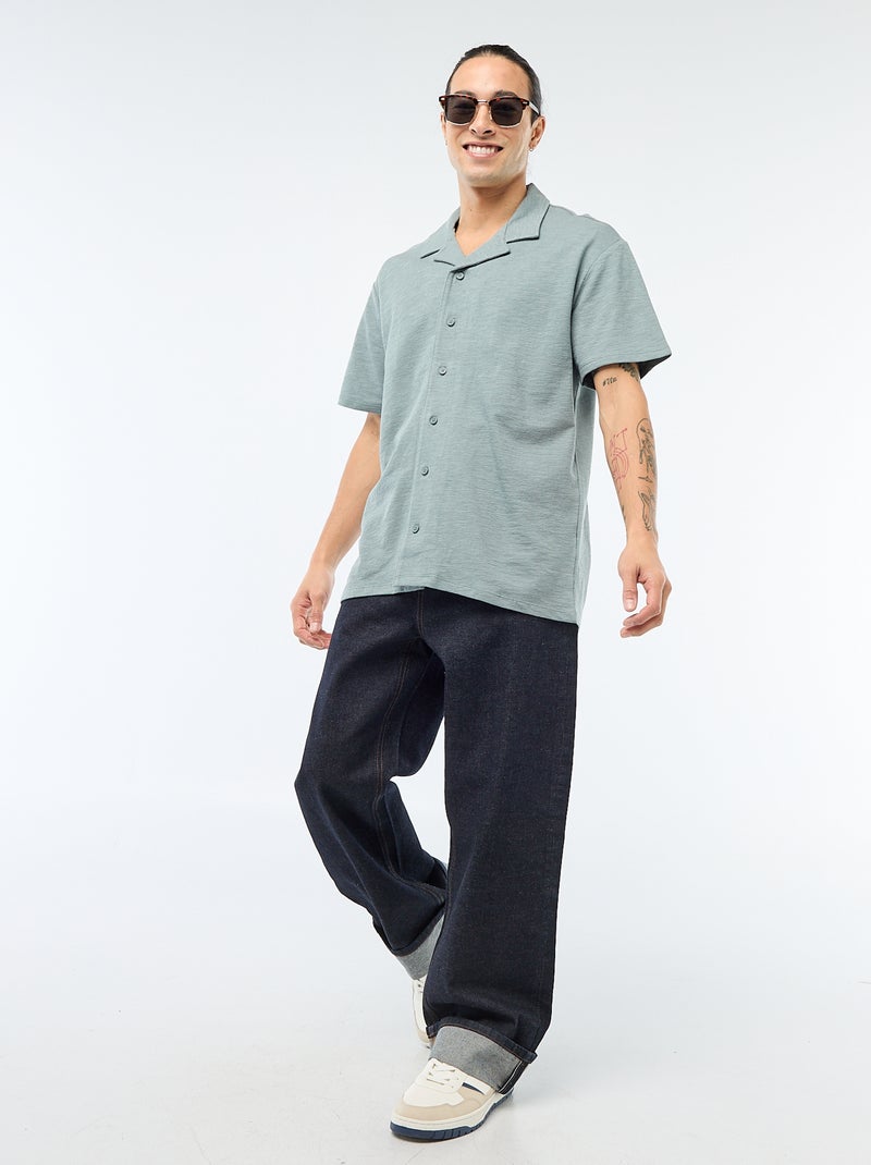 Camisa de manga curta em malha Azul - Kiabi