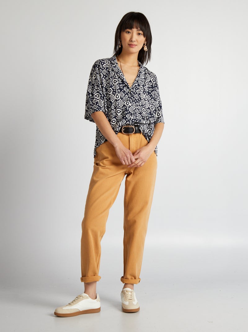 Camisa de manga curta em malha crepe AZUL - Kiabi