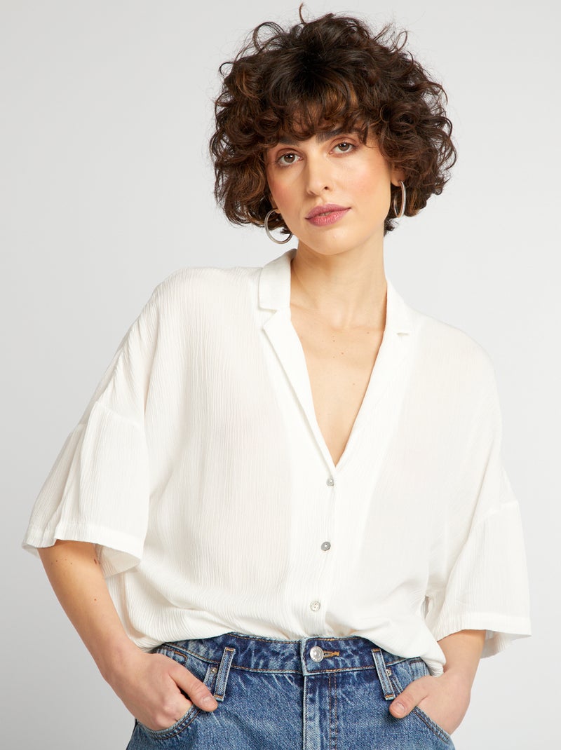 Camisa de manga curta em malha crepe Branco - Kiabi
