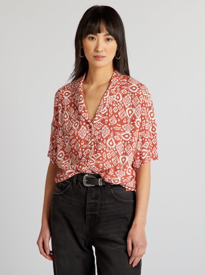 Camisa de manga curta em malha crepe MARROM - Kiabi