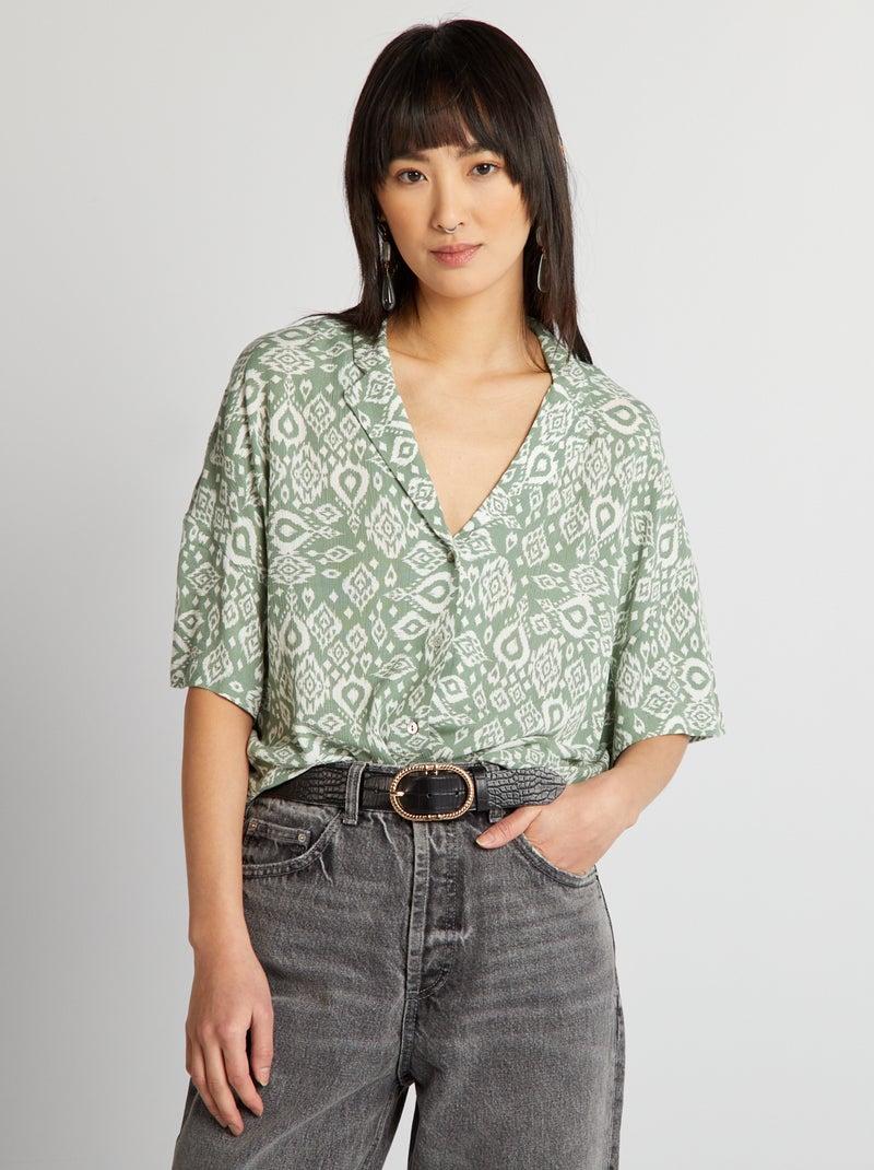 Camisa de manga curta em malha crepe VERDE - Kiabi