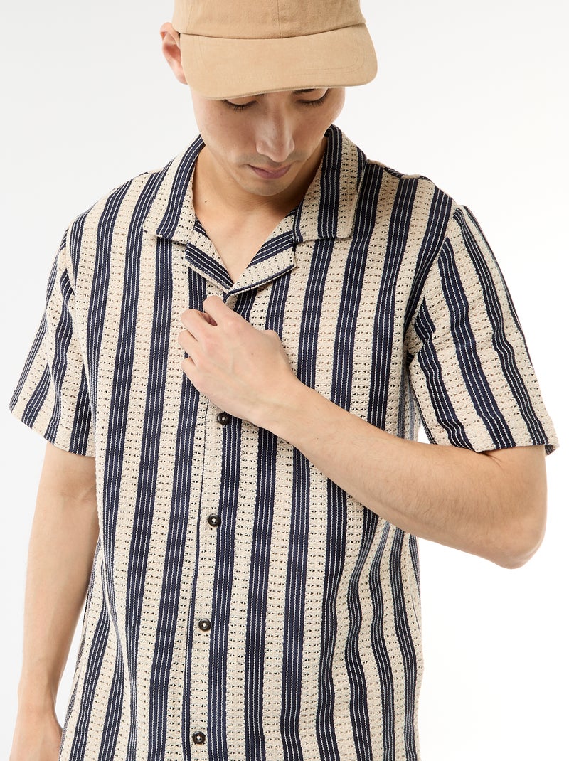 Camisa de manga curta em malha de crochê Azul - Kiabi