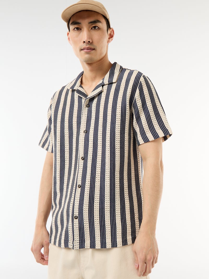 Camisa de manga curta em malha de crochê Azul - Kiabi