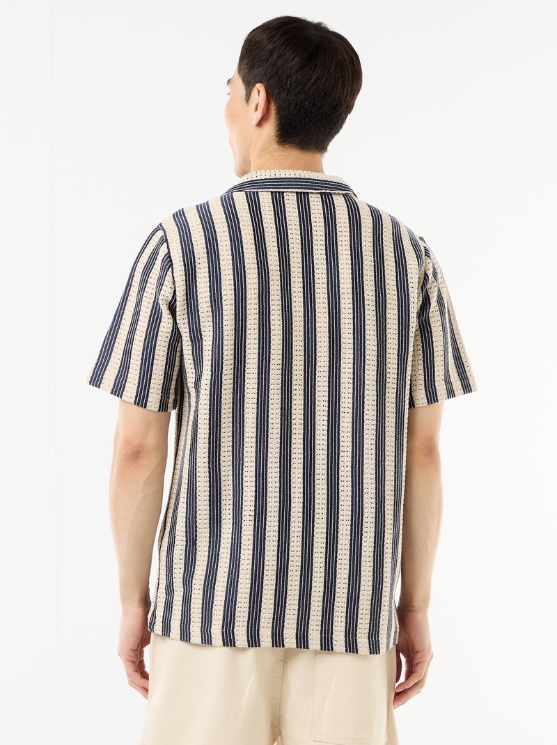 Camisa de manga curta em malha de crochê Azul - Kiabi