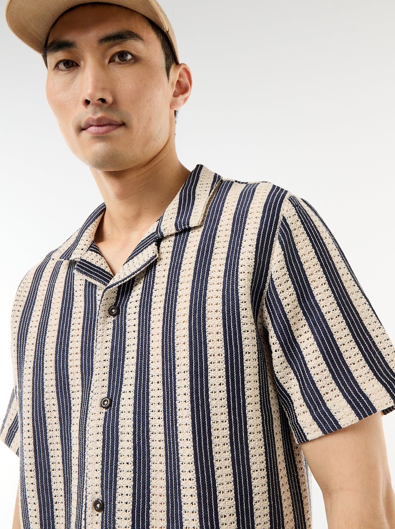 Camisa de manga curta em malha de crochê Azul - Kiabi