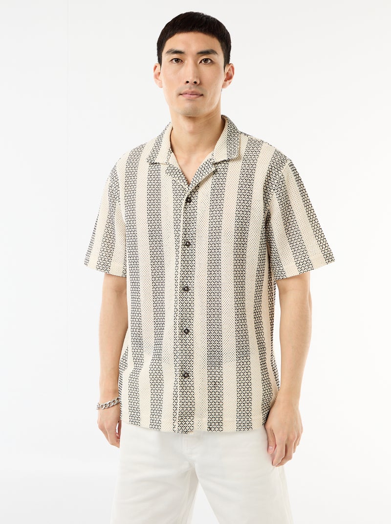 Camisa de manga curta em malha de crochê Branco - Kiabi