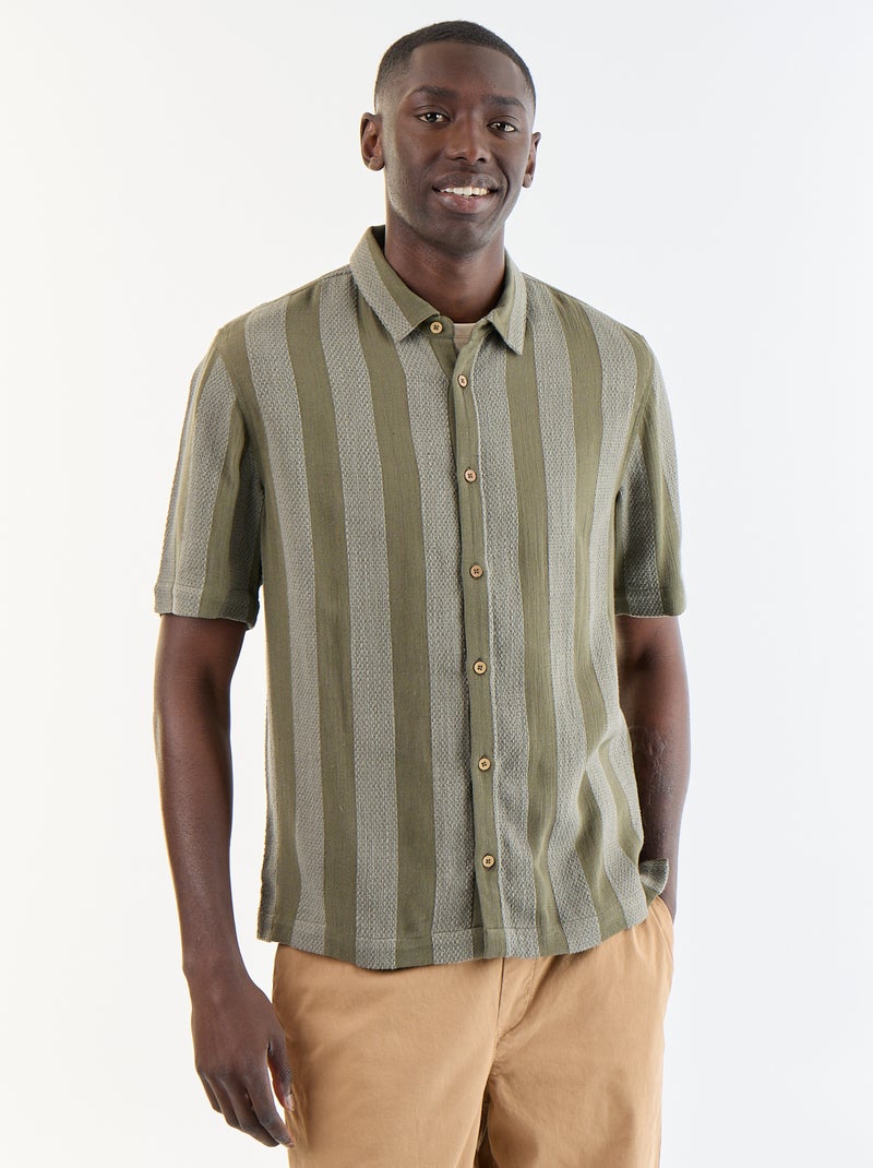 Camisa de manga curta em malha de croché Caqui - Kiabi