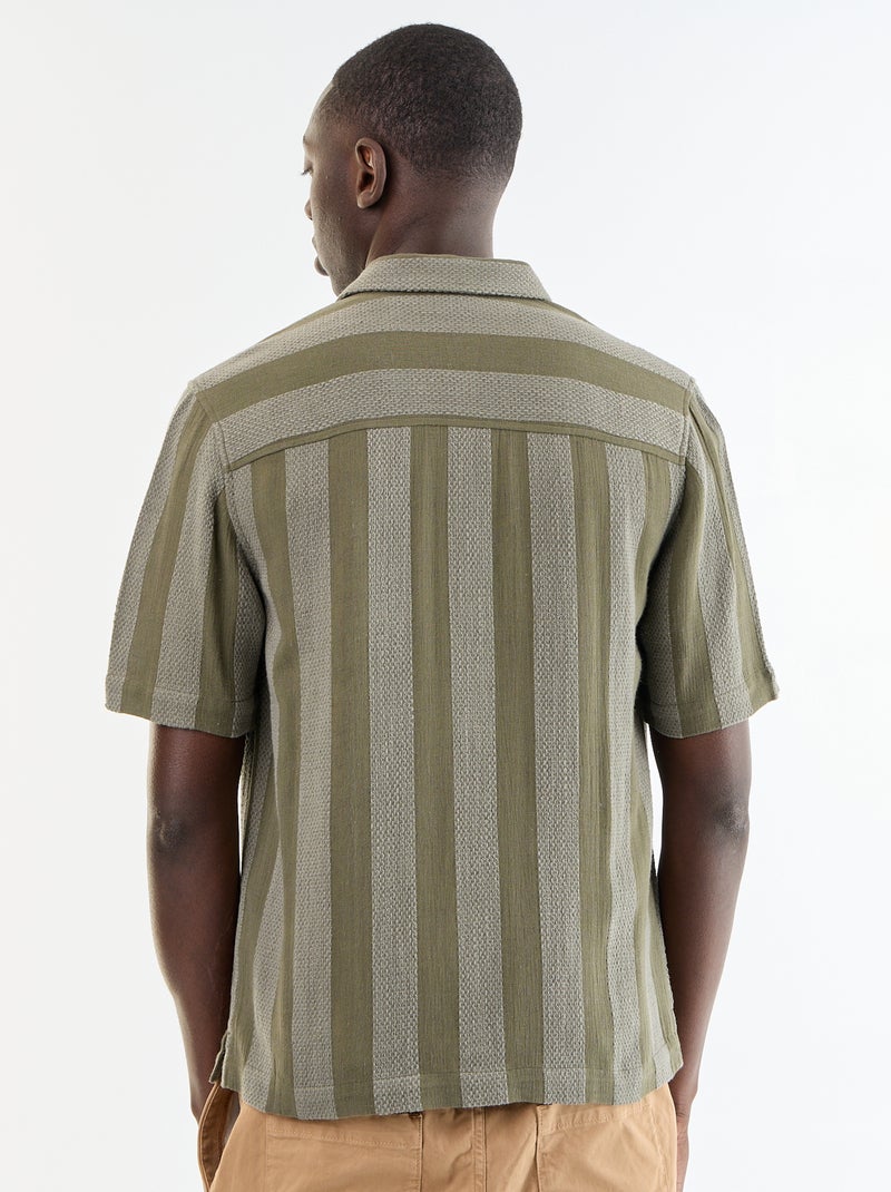 Camisa de manga curta em malha de croché Caqui - Kiabi