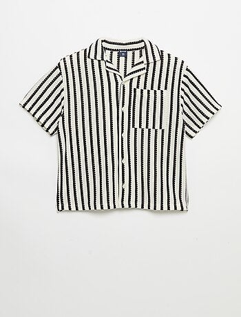 Camisa de manga curta em malha de croché