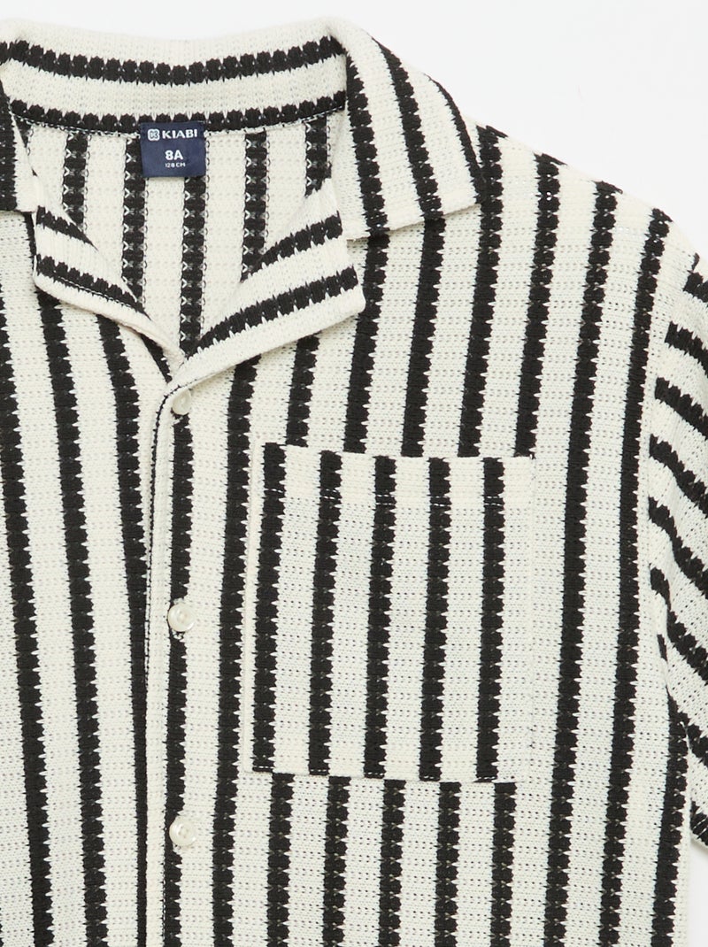 Camisa de manga curta em malha de croché Preto - Kiabi