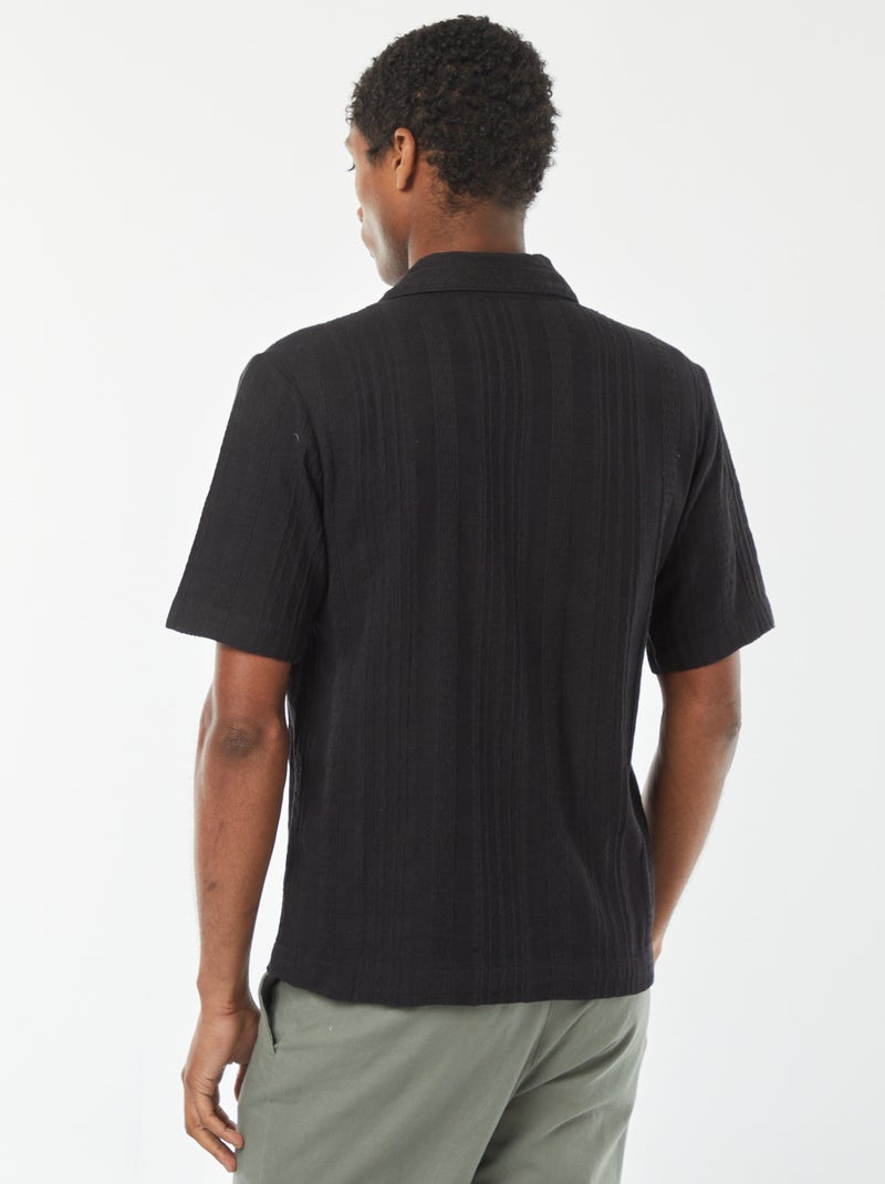 Camisa de manga curta em malha de fantasia Preto - Kiabi