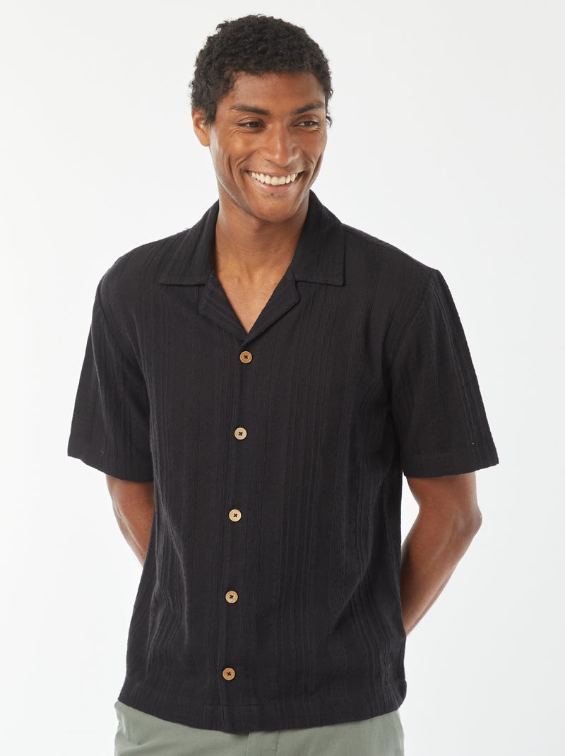 Camisa de manga curta em malha de fantasia Preto - Kiabi