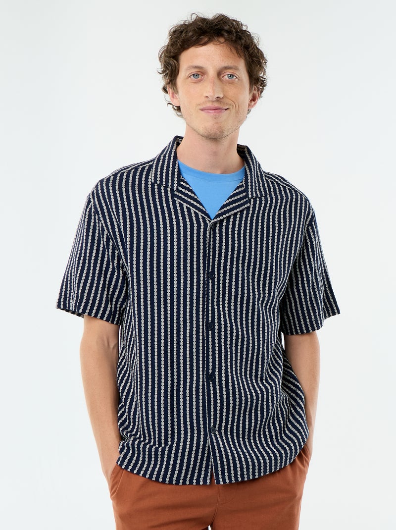 Camisa de manga curta em malha fantasia Azul - Kiabi