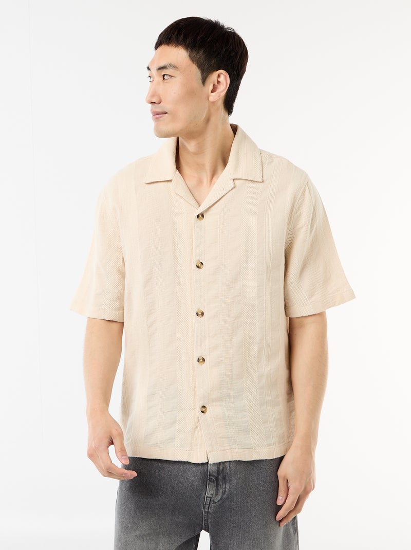 Camisa de manga curta em malha fantasia Branco - Kiabi