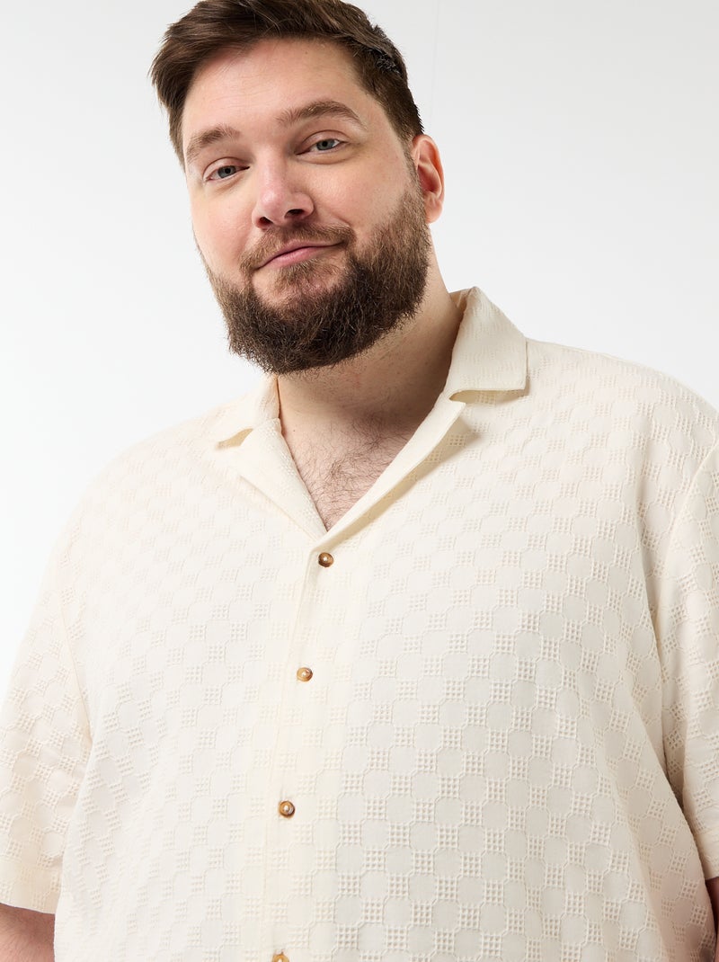 Camisa de manga curta em malha fantasia Branco - Kiabi