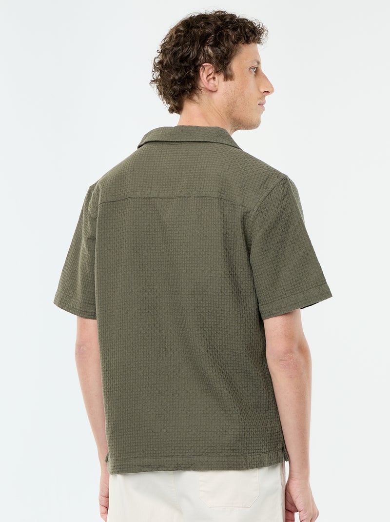 Camisa de manga curta em malha fantasia Caqui - Kiabi