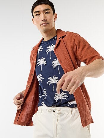 Camisa de manga curta em malha fantasia