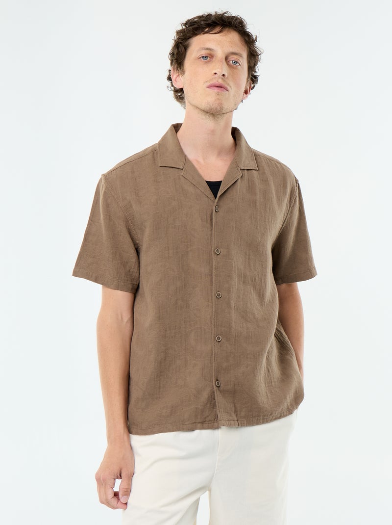 Camisa de manga curta em malha fantasia Castanho - Kiabi