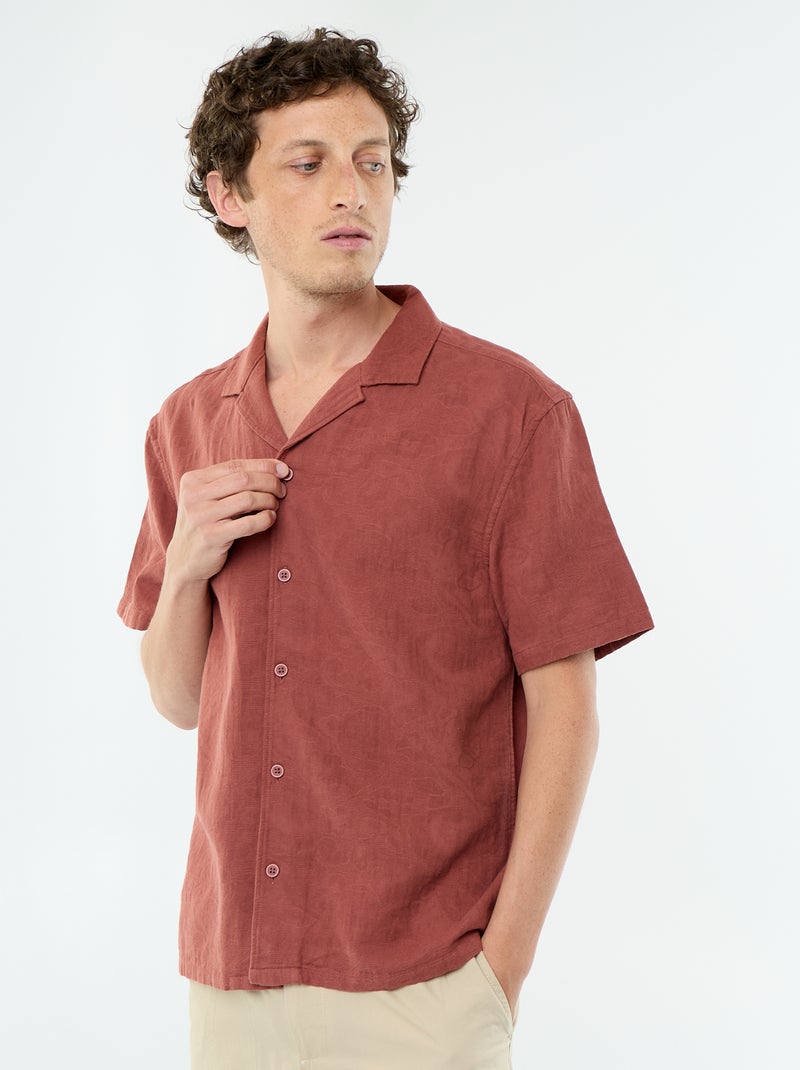 Camisa de manga curta em malha fantasia Castanho - Kiabi