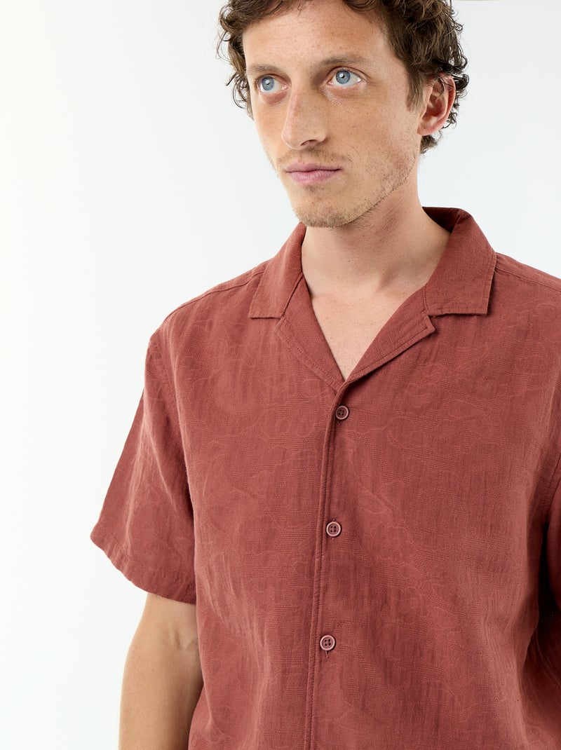 Camisa de manga curta em malha fantasia Castanho - Kiabi