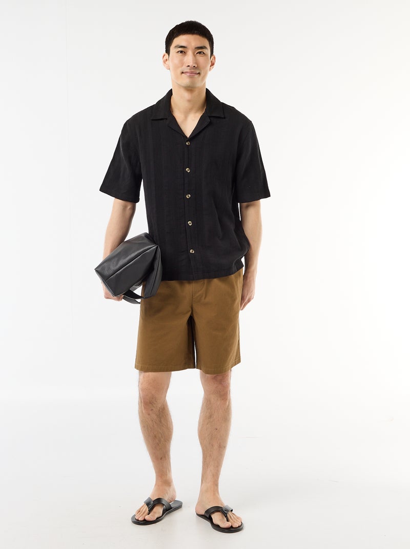 Camisa de manga curta em malha fantasia Preto - Kiabi