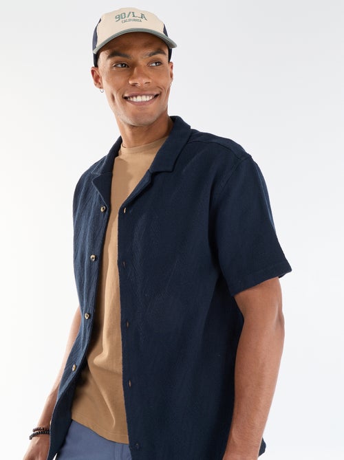 Camisa de manga curta em malha jacquard - Kiabi Camisa de manga curta em malha jacquard - Kiabi