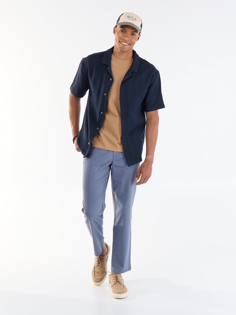 Camisa de manga curta em malha jacquard Azul - Kiabi