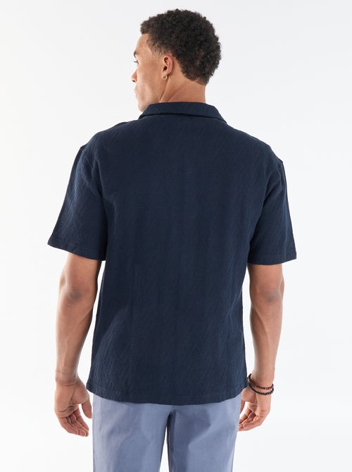 Camisa de manga curta em malha jacquard - Kiabi Camisa de manga curta em malha jacquard - Kiabi